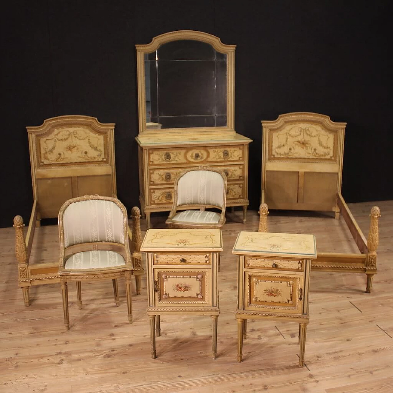 Pair of lacquered wooden beds in Louis XVI style, 1960s 12