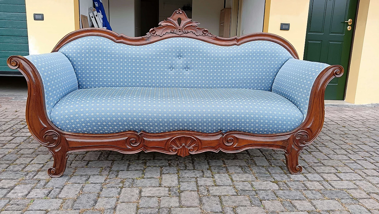 Divano Luigi Filippo in noce a tre posti, metà '800 1
