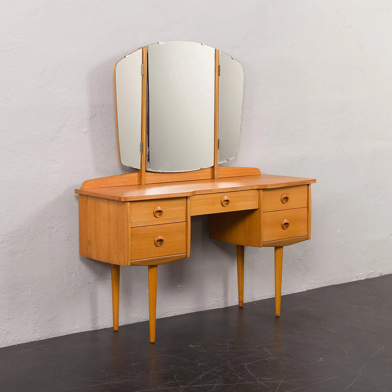 Norwegian oak and birch vanity table with folding mirror, 1970s 3