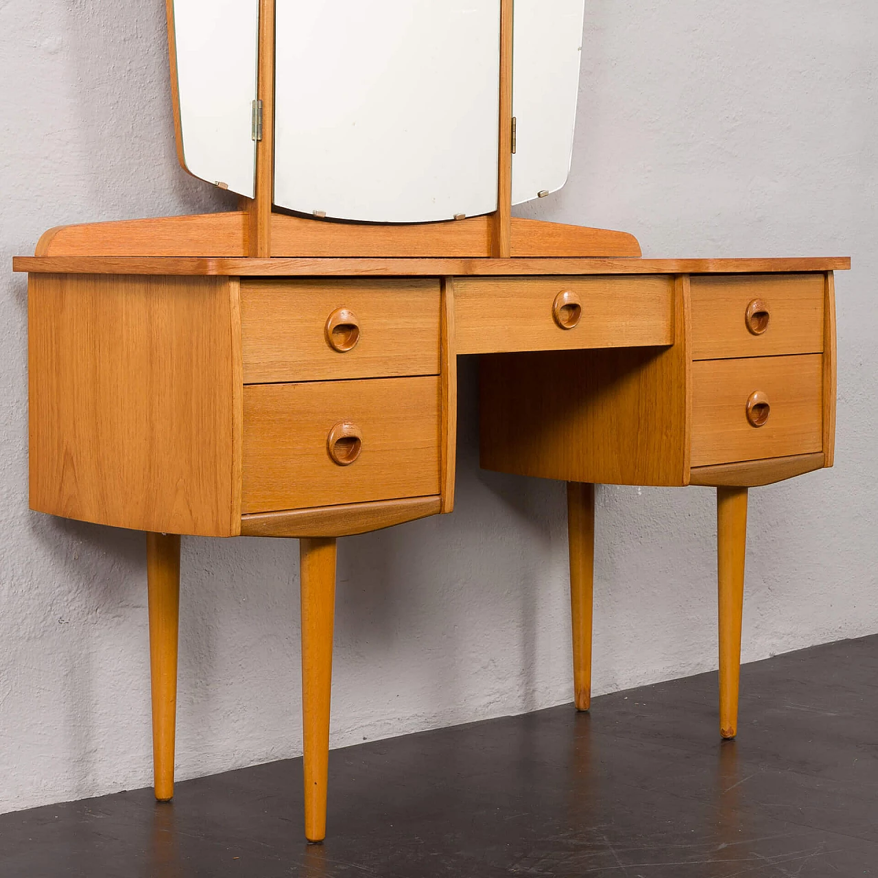 Norwegian oak and birch vanity table with folding mirror, 1970s 10