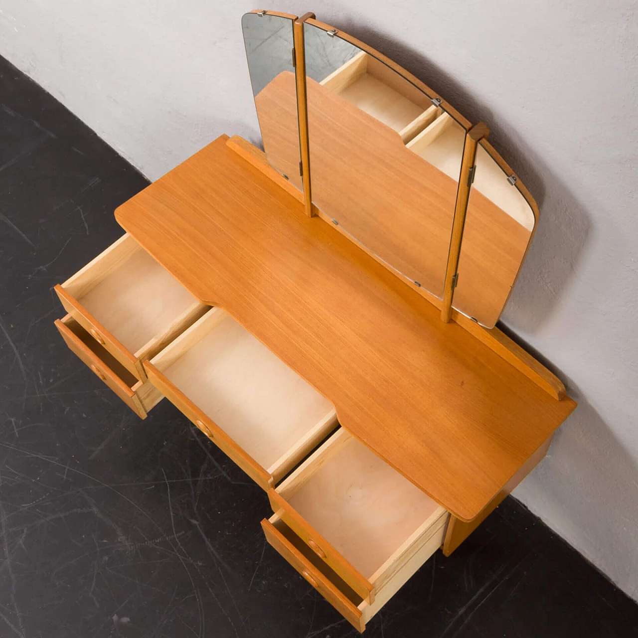 Norwegian oak and birch vanity table with folding mirror, 1970s 12