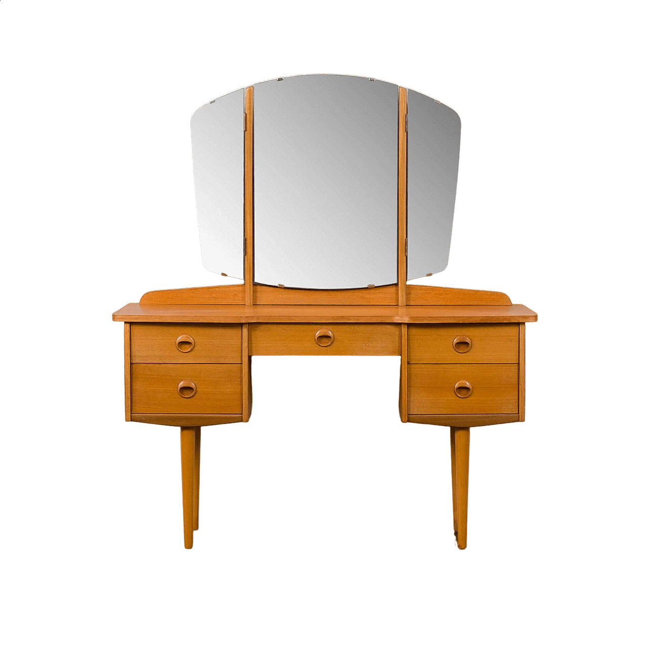 Norwegian oak and birch vanity table with folding mirror, 1970s 15
