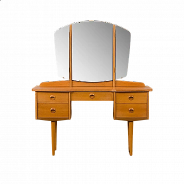 Norwegian oak and birch vanity table with folding mirror, 1970s