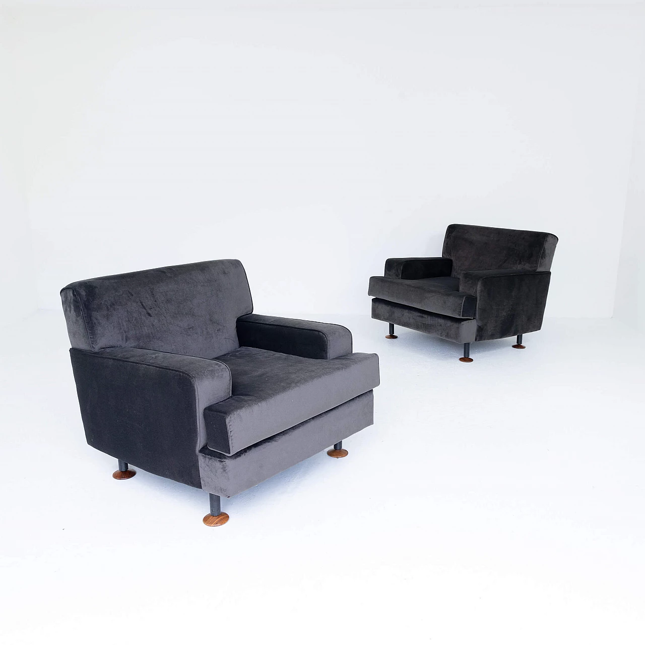 Pair of velvet armchairs Square by Marco Zanuso for Arflex, 1960s 4