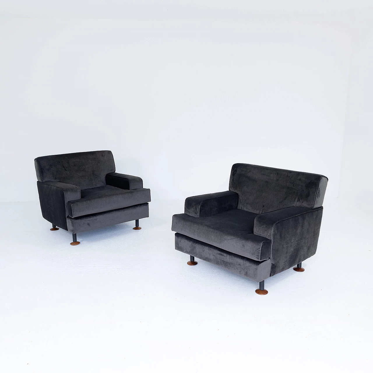 Pair of velvet armchairs Square by Marco Zanuso for Arflex, 1960s 7