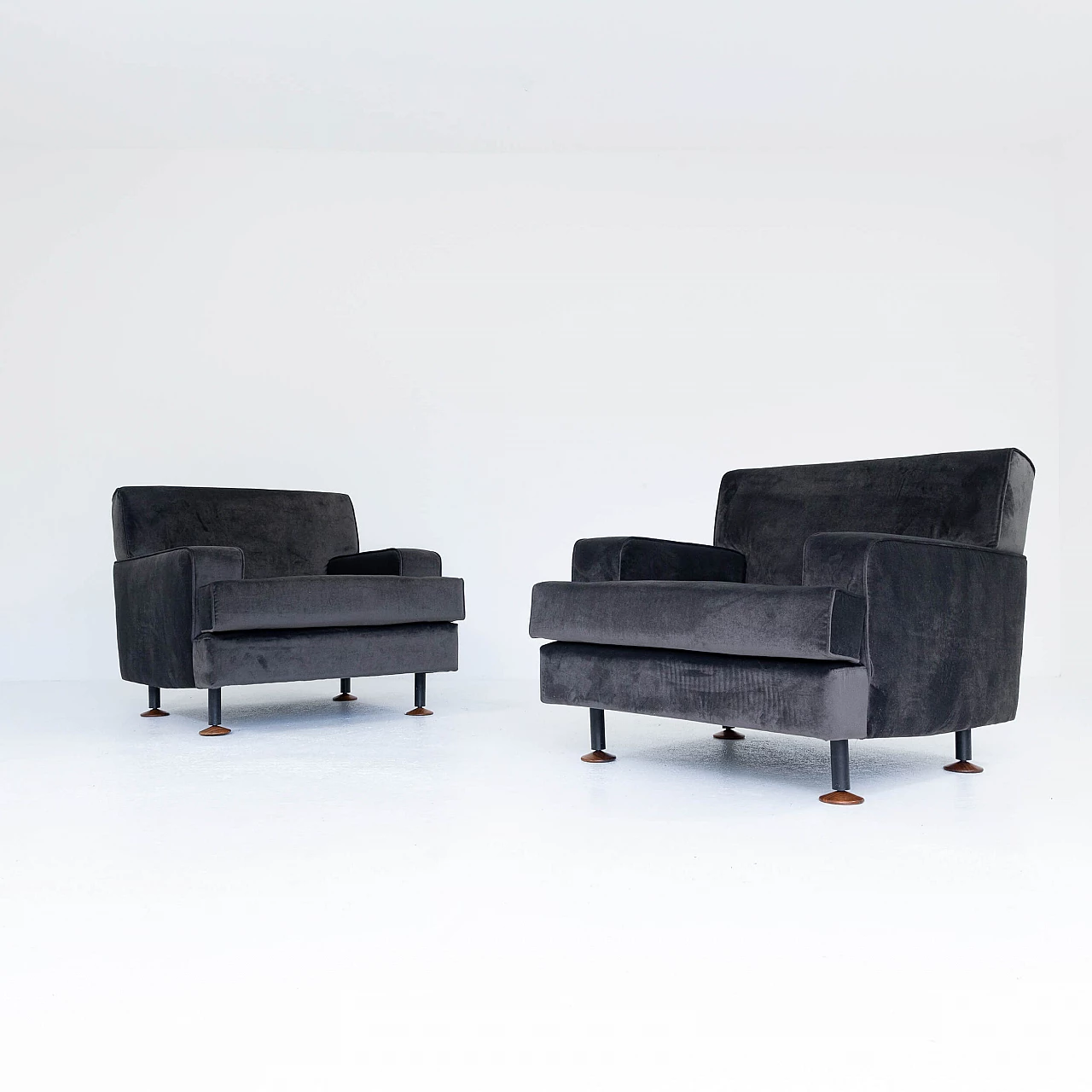 Pair of velvet armchairs Square by Marco Zanuso for Arflex, 1960s 8