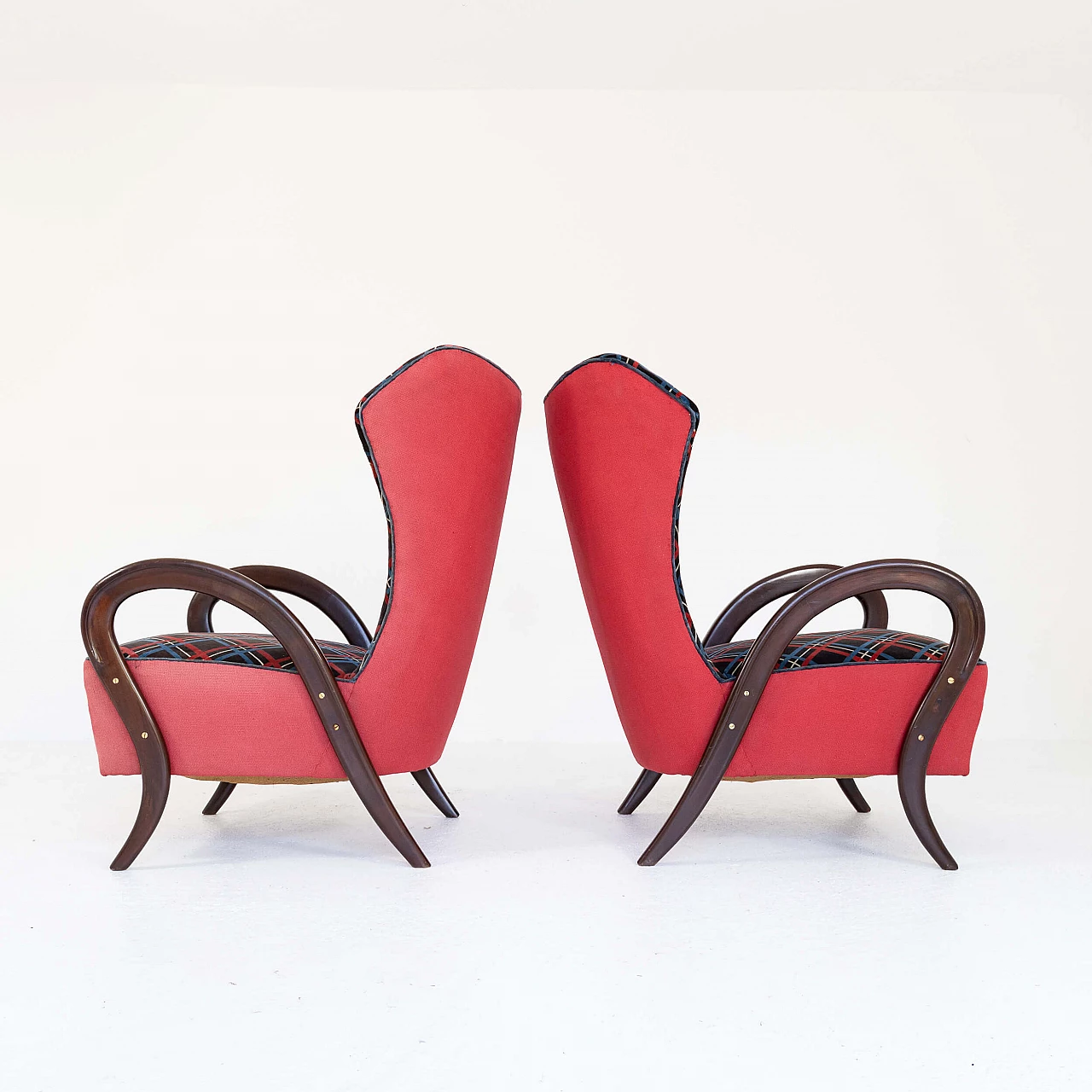Pair of armchairs in mahogany and original fabric, 1950s 2