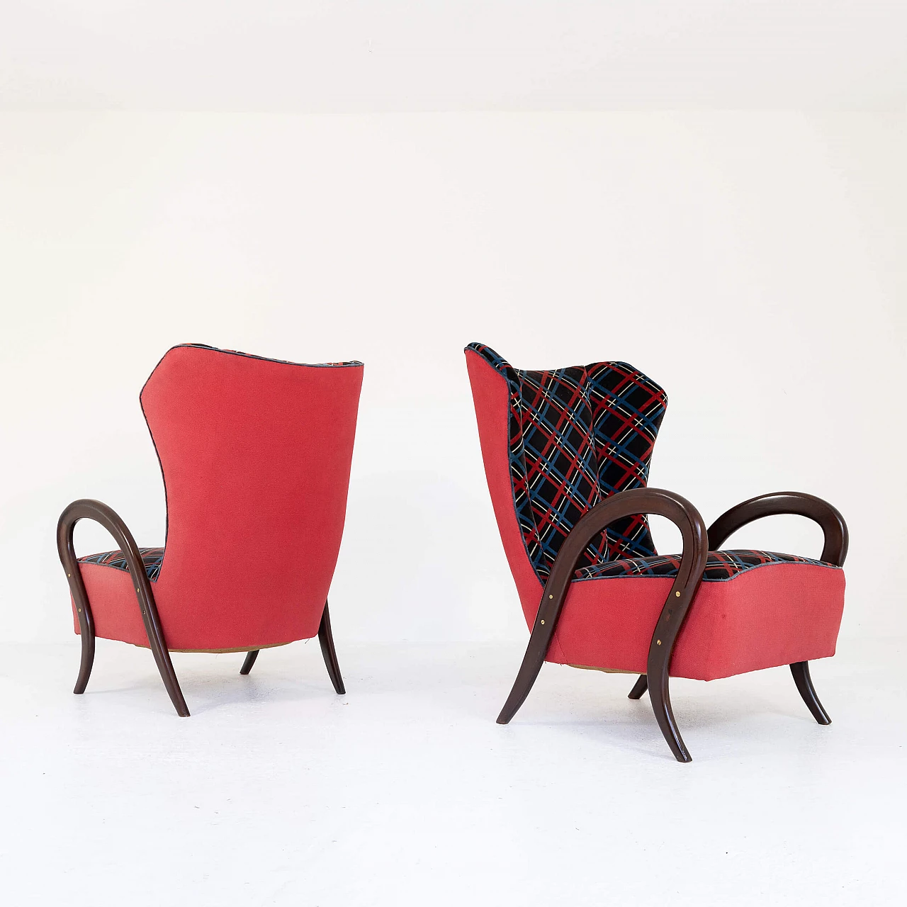 Pair of armchairs in mahogany and original fabric, 1950s 3