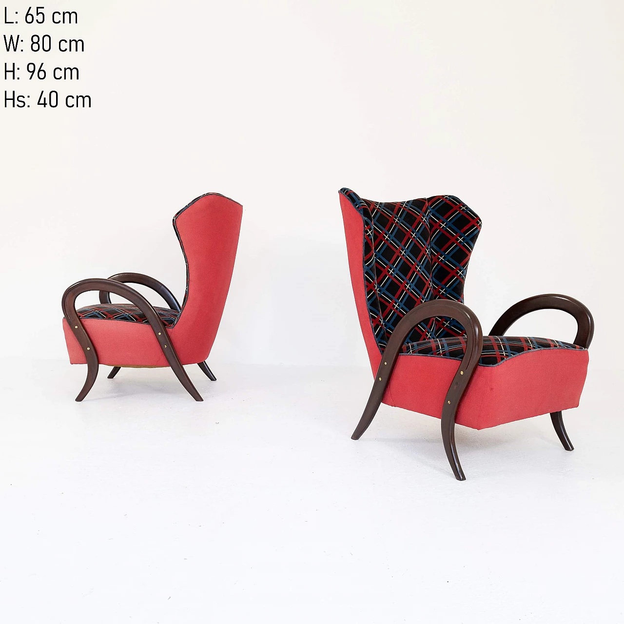 Pair of armchairs in mahogany and original fabric, 1950s 4