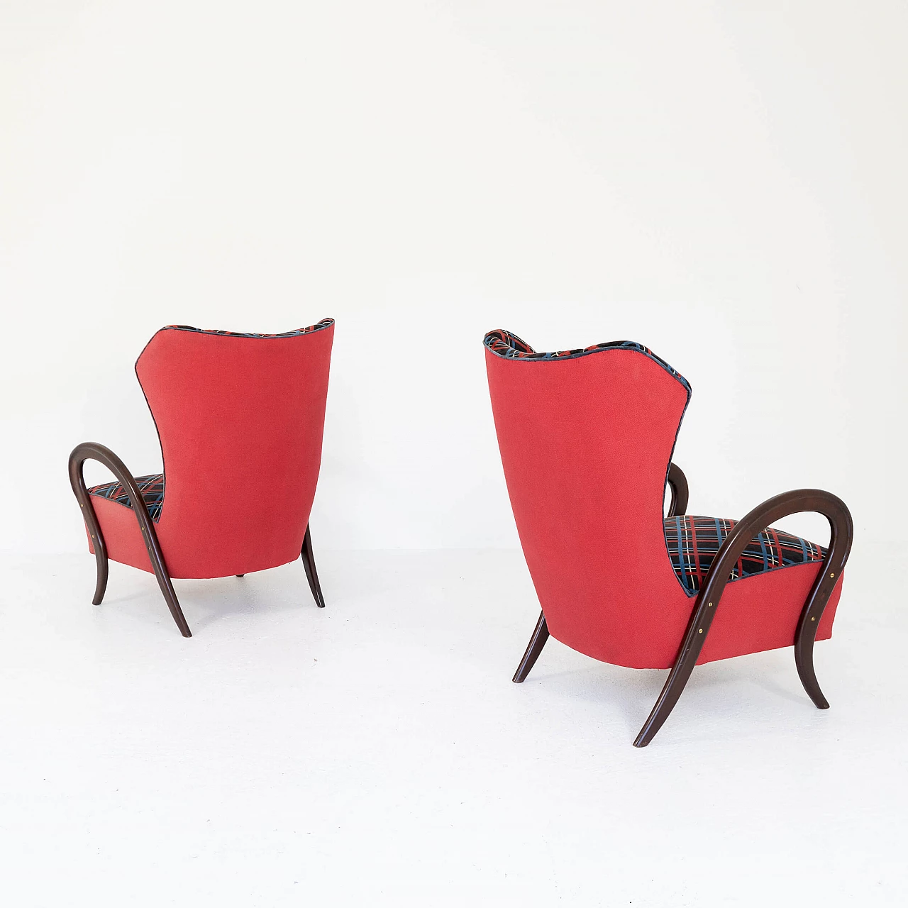 Pair of armchairs in mahogany and original fabric, 1950s 10