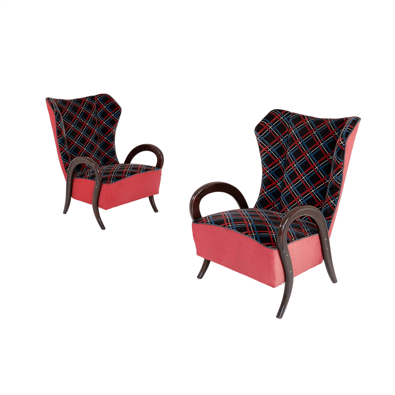 Pair of armchairs in mahogany and original fabric, 1950s 12
