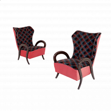 Pair of armchairs in mahogany and original fabric, 1950s