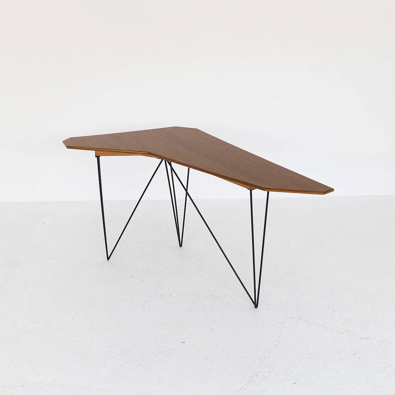 Consolle ad angolo in noce e metallo, anni '50 1