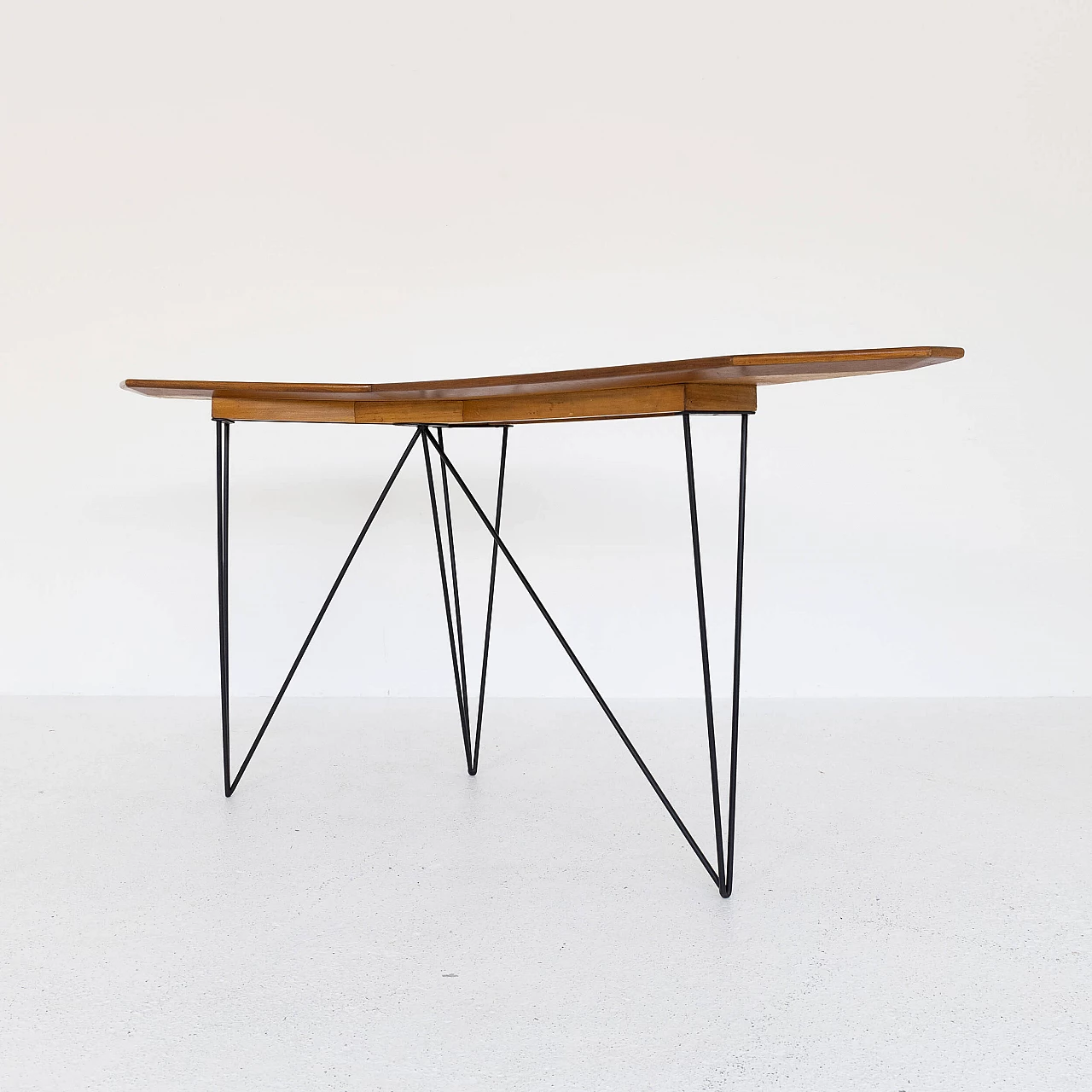 Consolle ad angolo in noce e metallo, anni '50 2