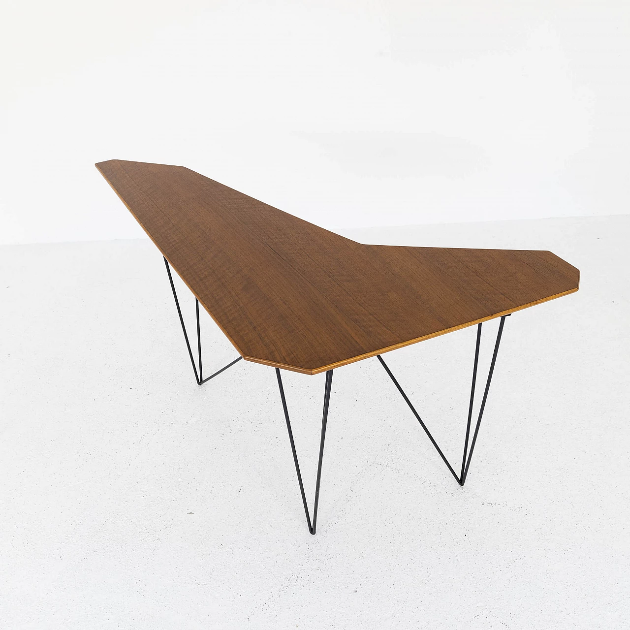 Corner console in walnut and metal, 1950s 3