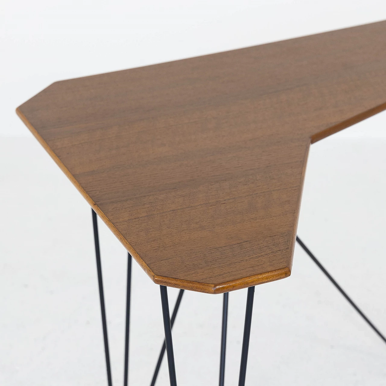 Corner console in walnut and metal, 1950s 4