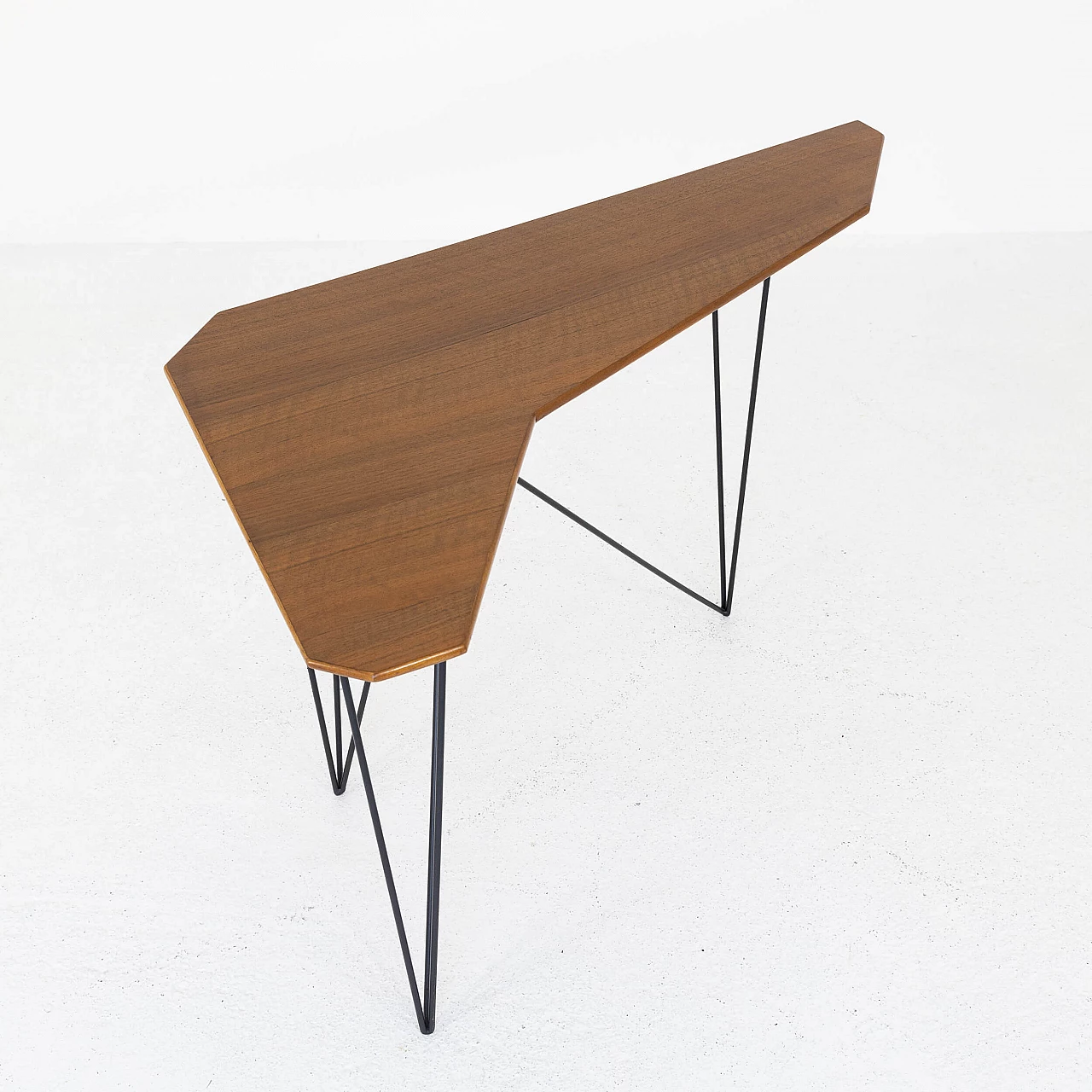 Corner console in walnut and metal, 1950s 5