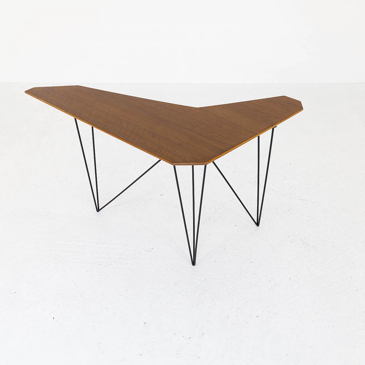 Corner console in walnut and metal, 1950s 6