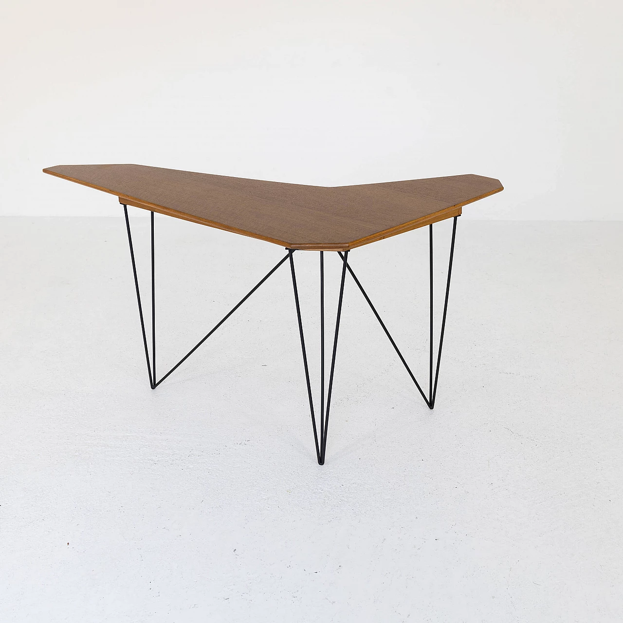 Consolle ad angolo in noce e metallo, anni '50 7