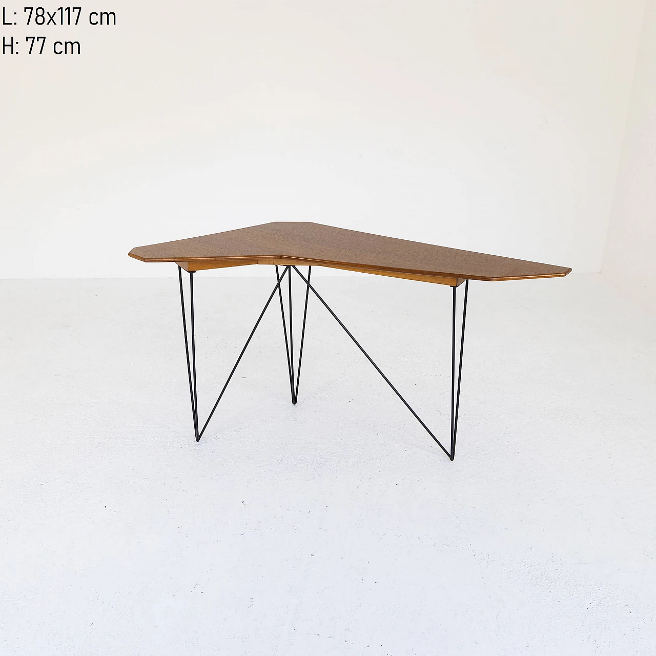 Corner console in walnut and metal, 1950s 8