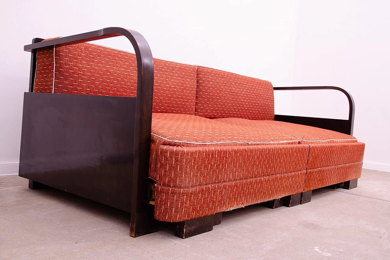 Divano letto pieghevole Art Deco in faggio tinto, anni '40 12