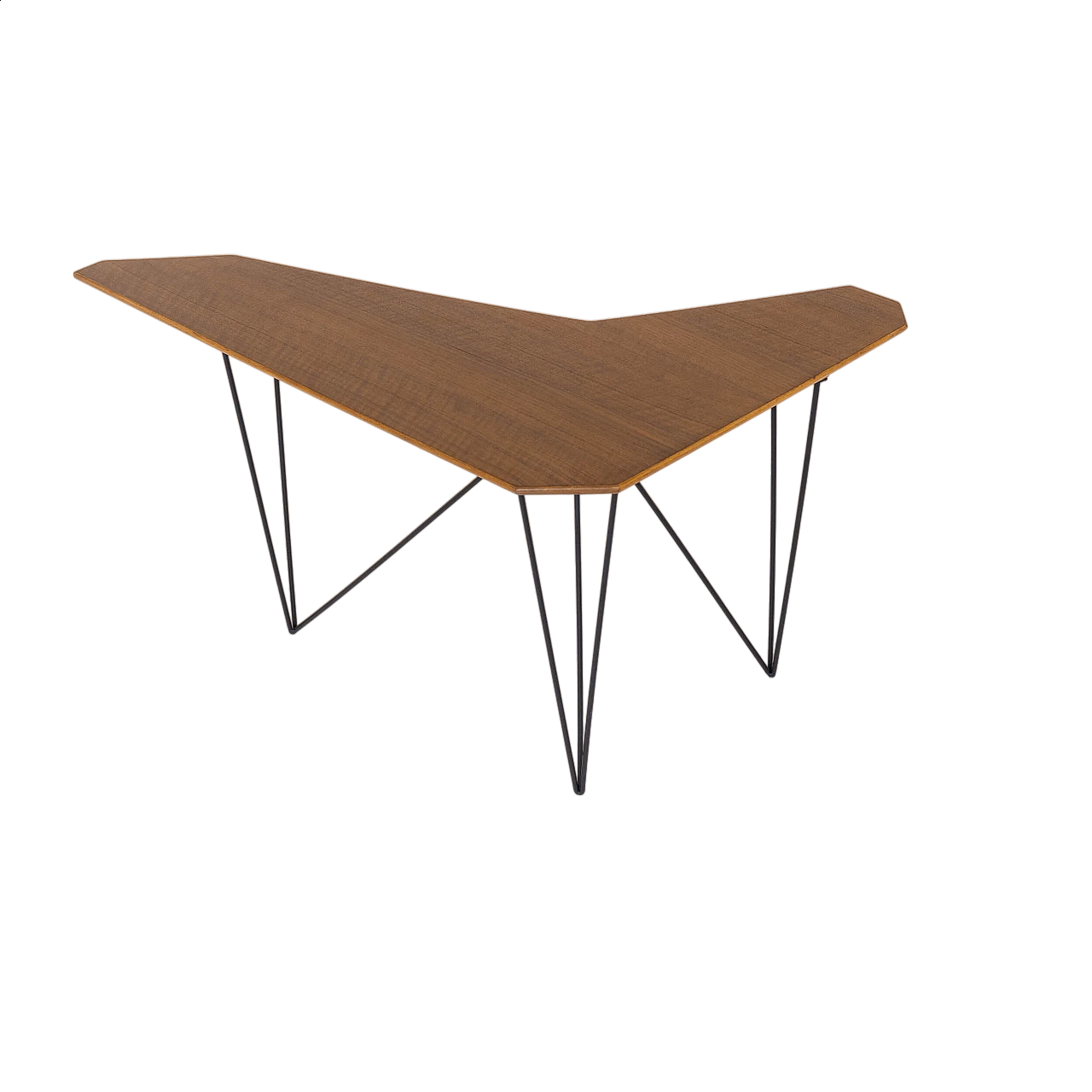 Consolle ad angolo in noce e metallo, anni '50 9