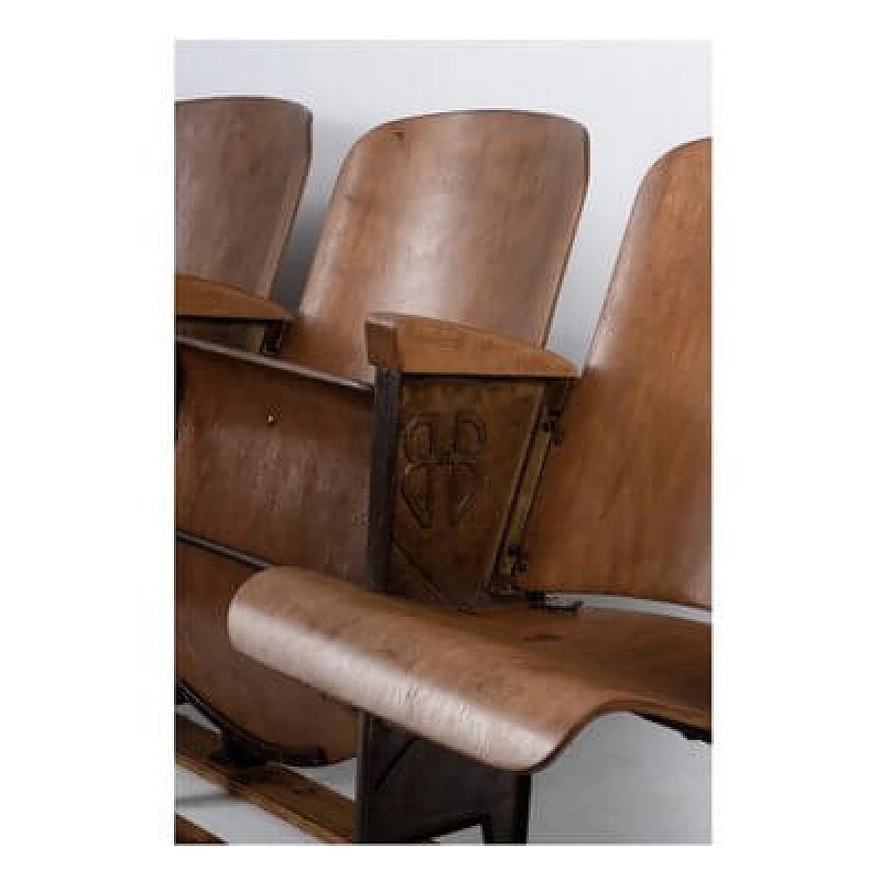 Three-seater row oak armchairs, 1940s 4