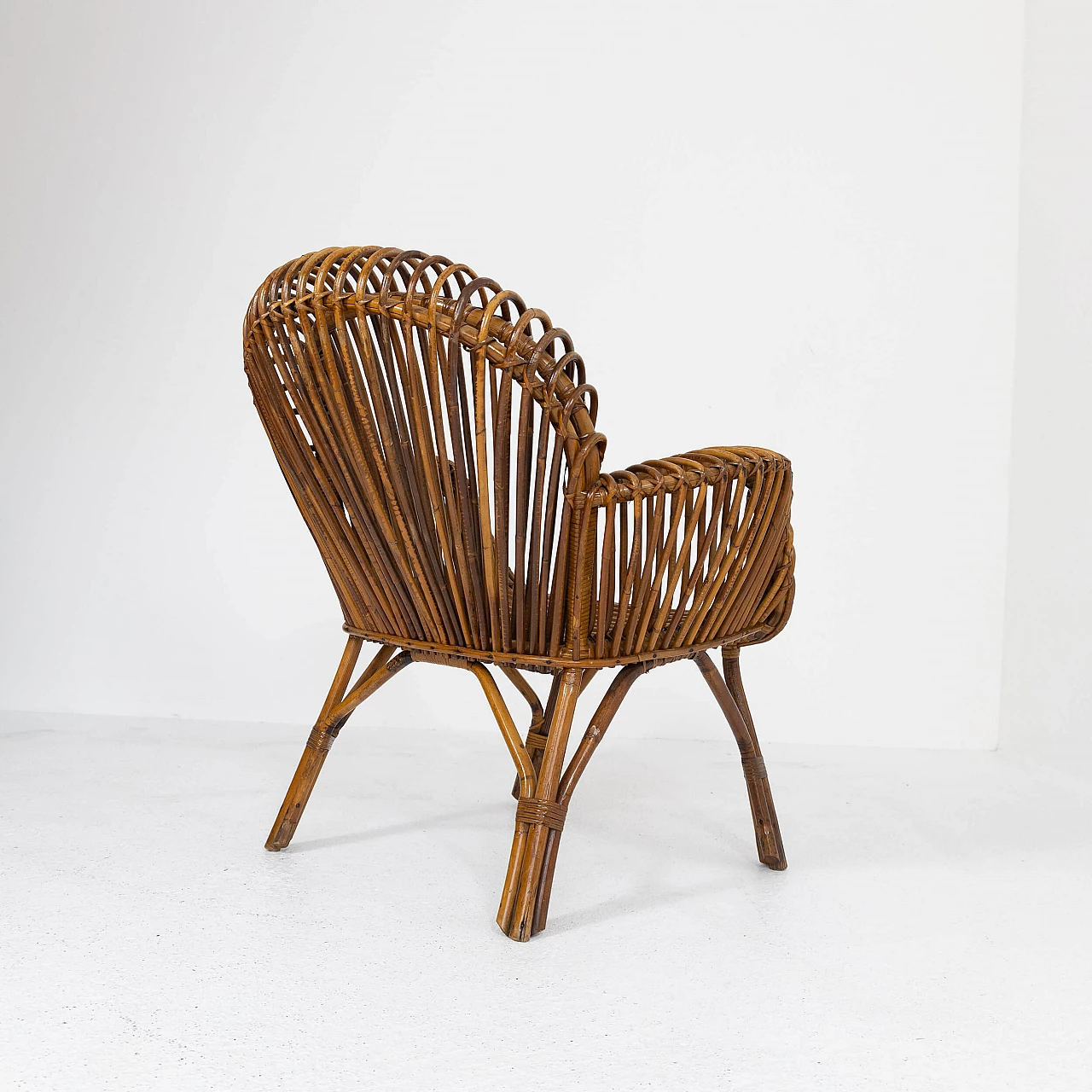 Bamboo and wicker armchair, 1950s 1