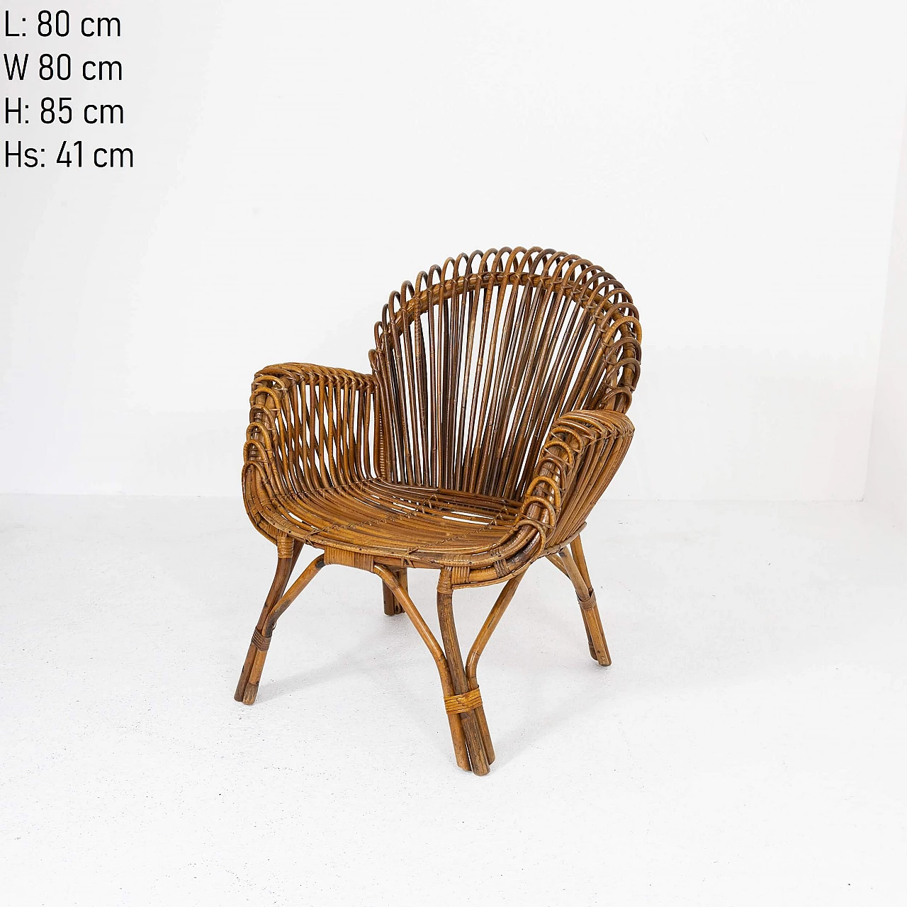 Bamboo and wicker armchair, 1950s 4