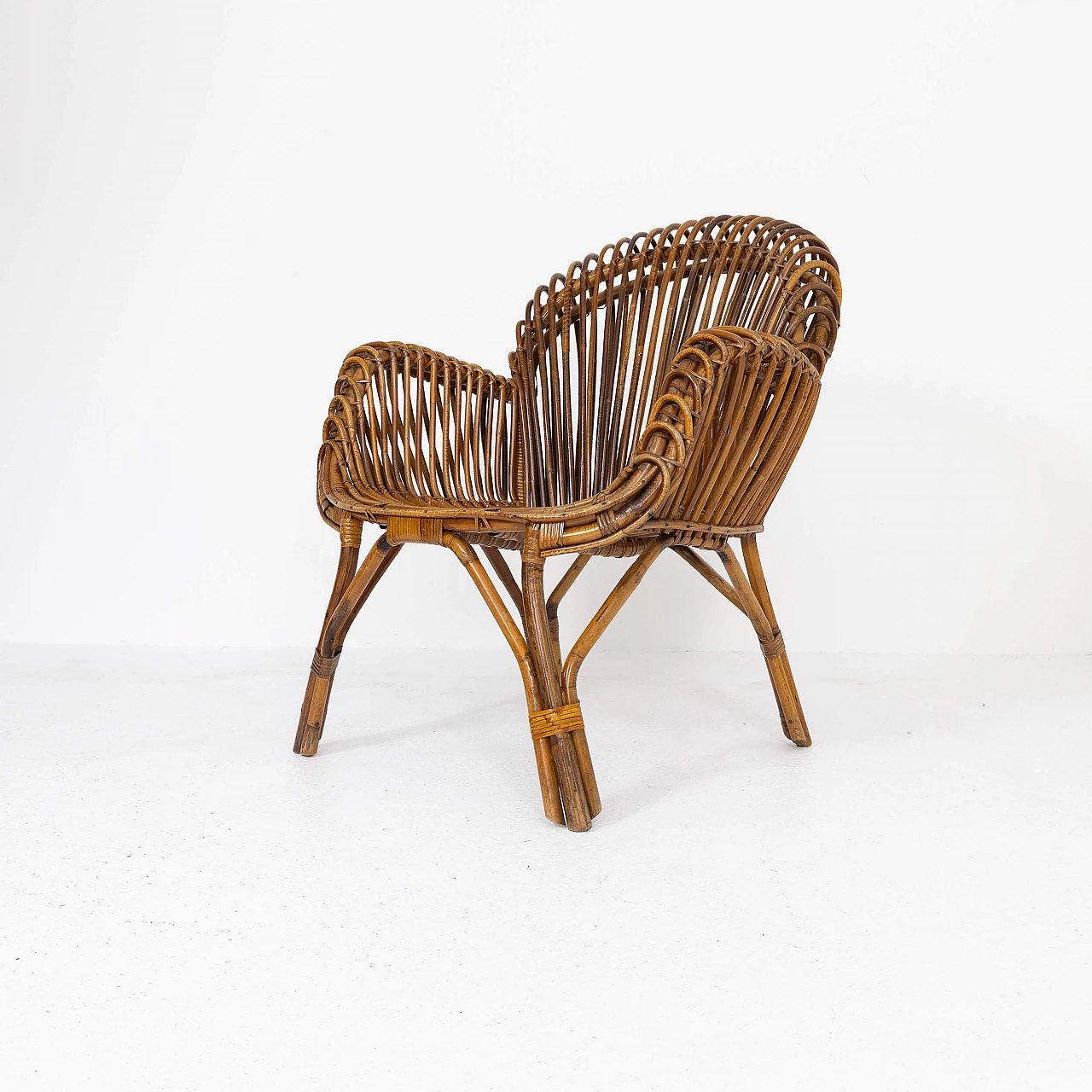 Bamboo and wicker armchair, 1950s 6