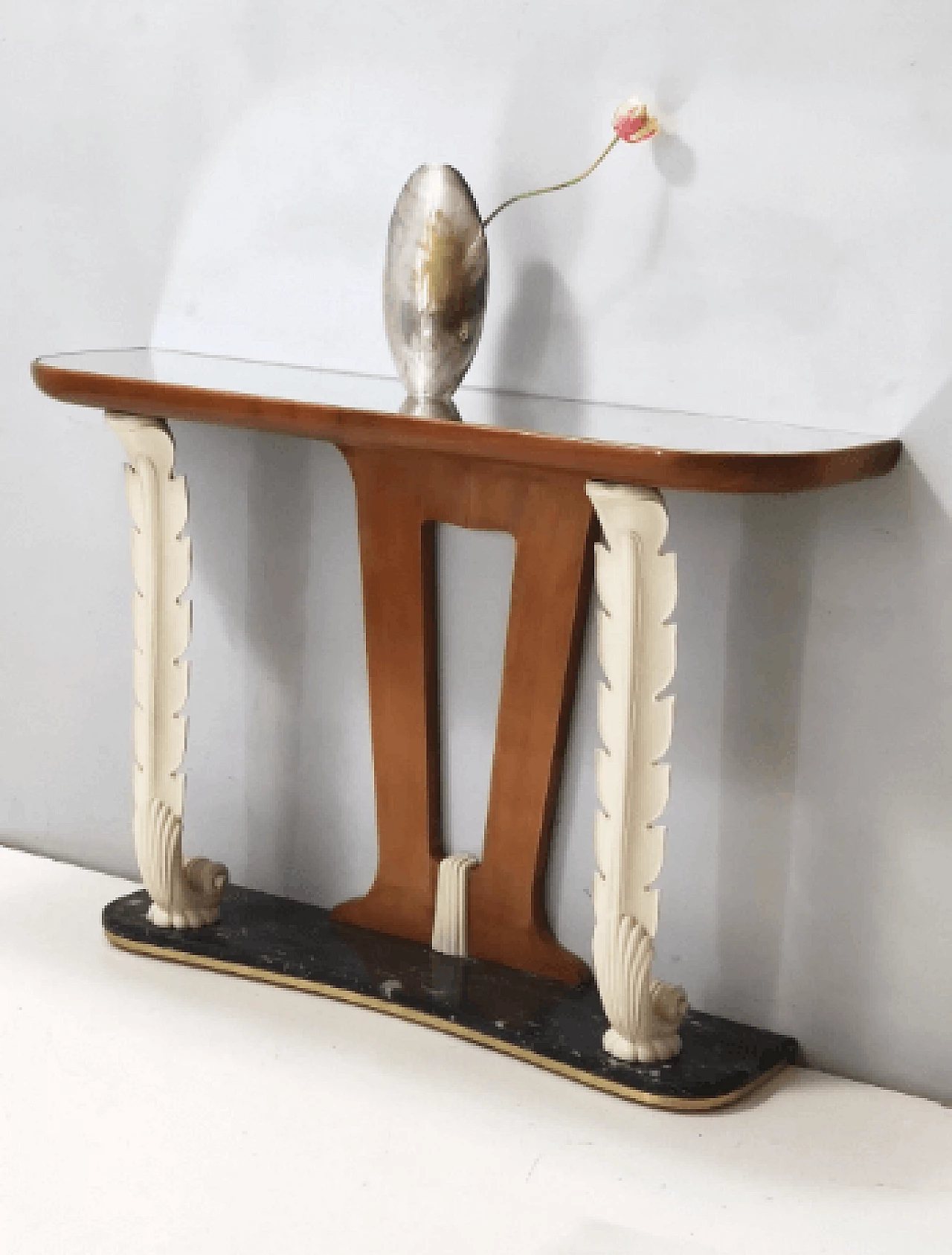 Wood console with mirrored top attributed to Osvaldo Borsani, 1940s 3