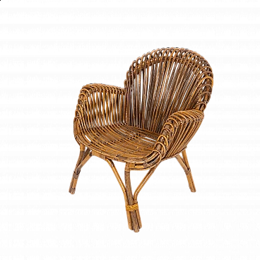 Bamboo and wicker armchair, 1950s