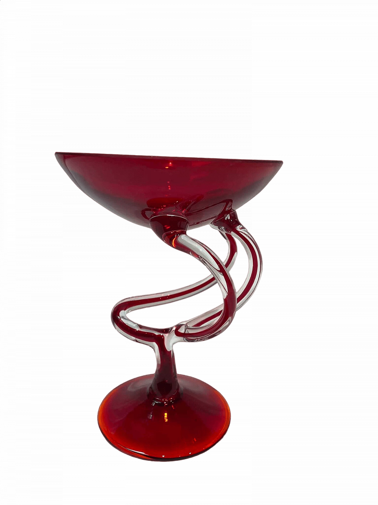 Red Venetian glass goblet with spiral handle, early 20th century 9