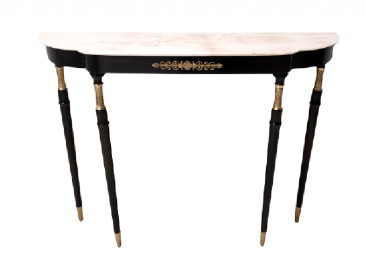 Black lacquered beech and Rosa Portogallo marble console, 1960s 1