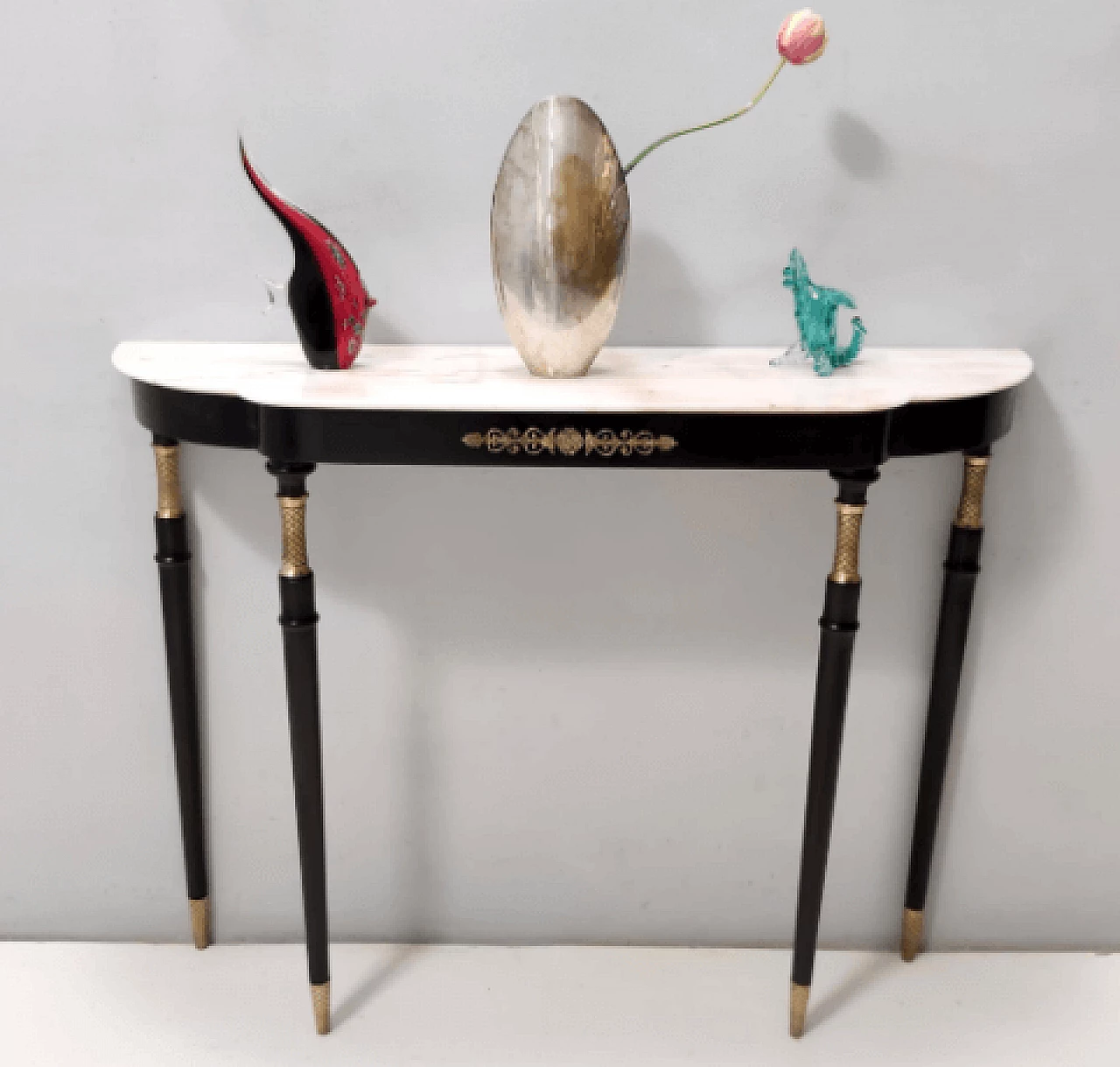 Black lacquered beech and Rosa Portogallo marble console, 1960s 2