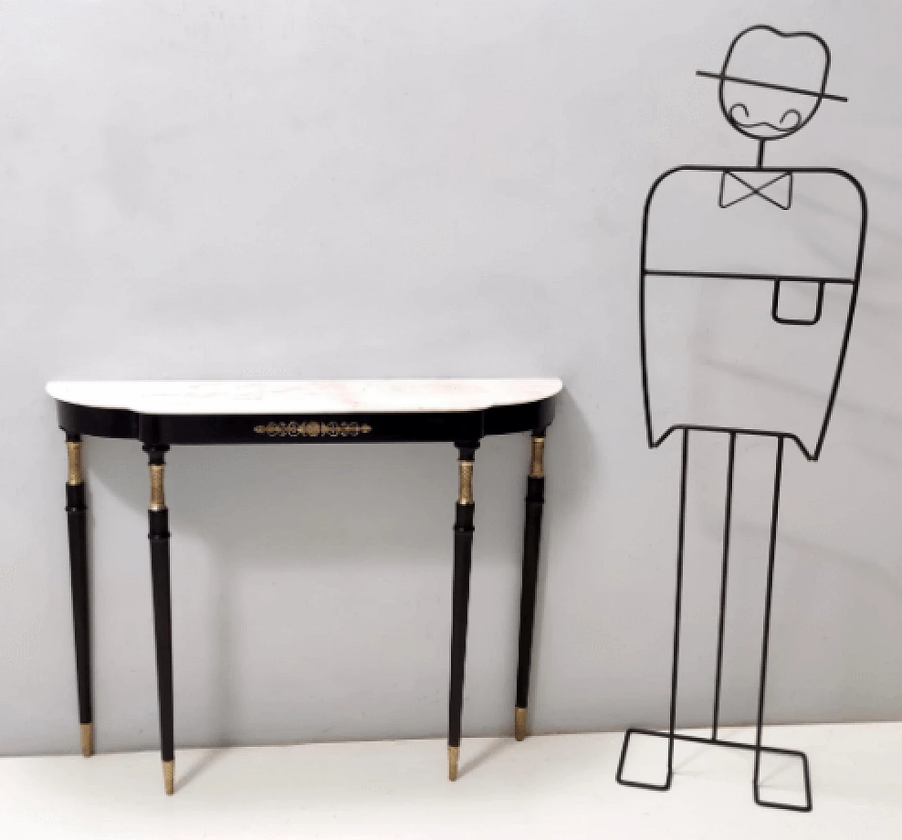 Black lacquered beech and Rosa Portogallo marble console, 1960s 3