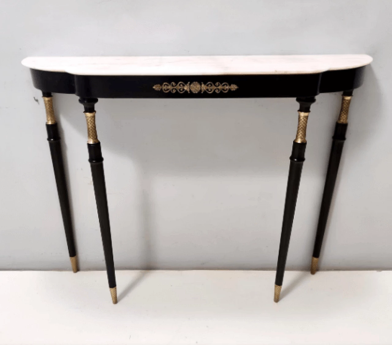 Black lacquered beech and Rosa Portogallo marble console, 1960s 4