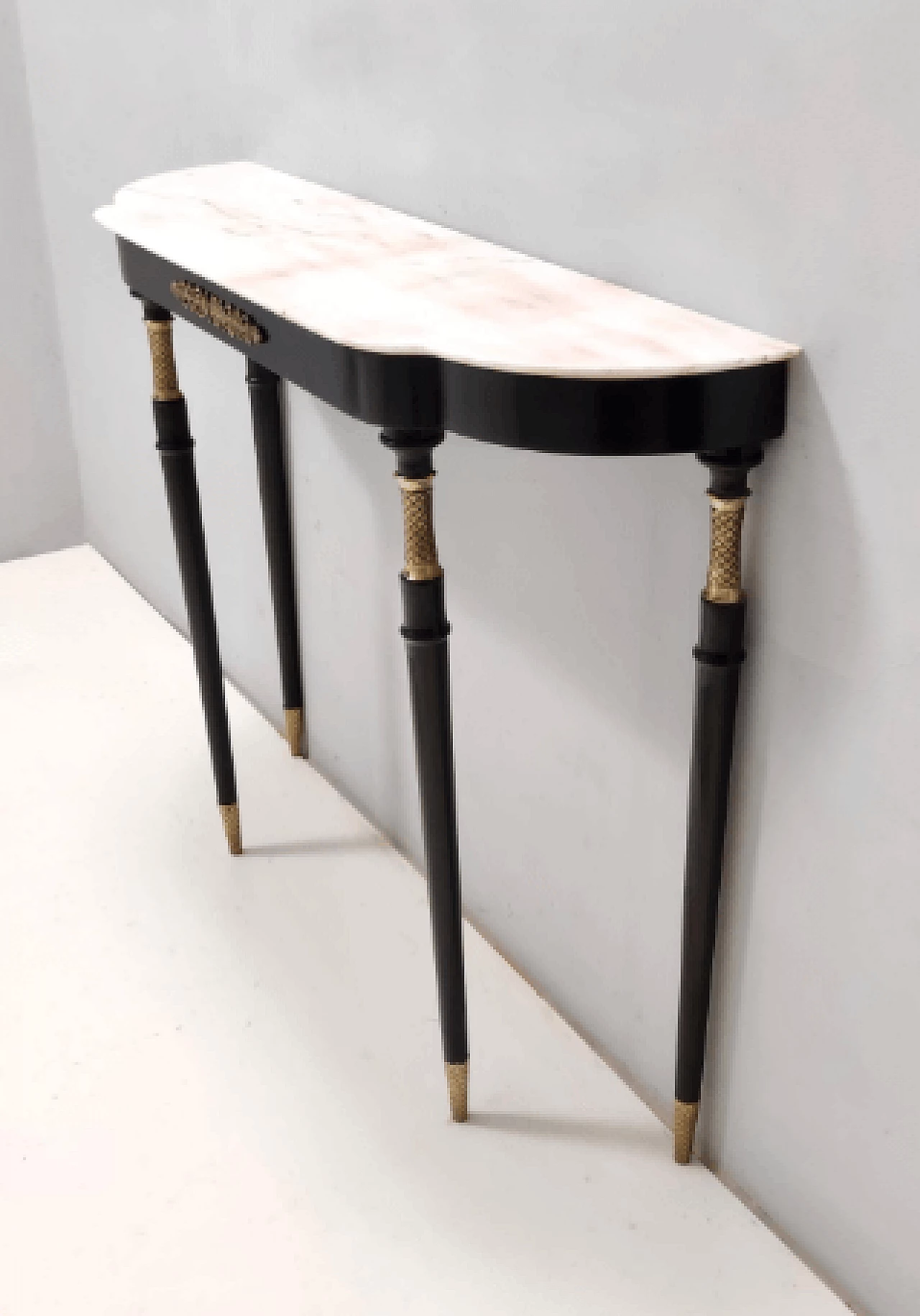 Black lacquered beech and Rosa Portogallo marble console, 1960s 5