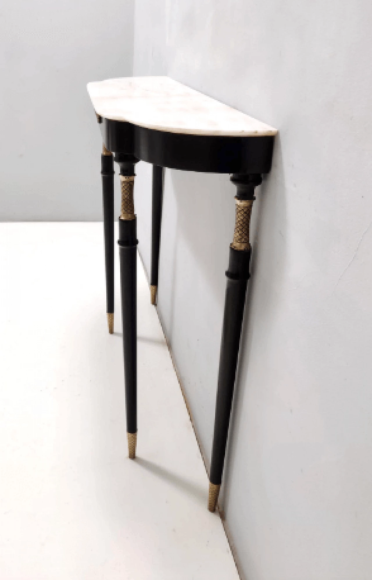 Black lacquered beech and Rosa Portogallo marble console, 1960s 6