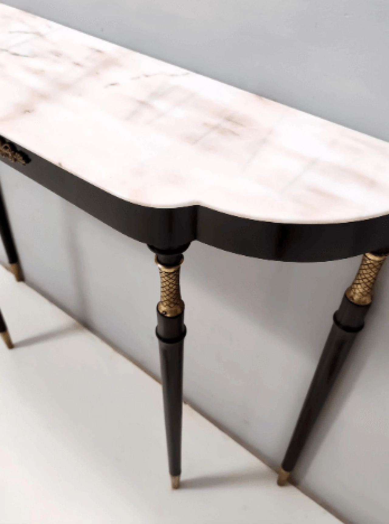 Black lacquered beech and Rosa Portogallo marble console, 1960s 8