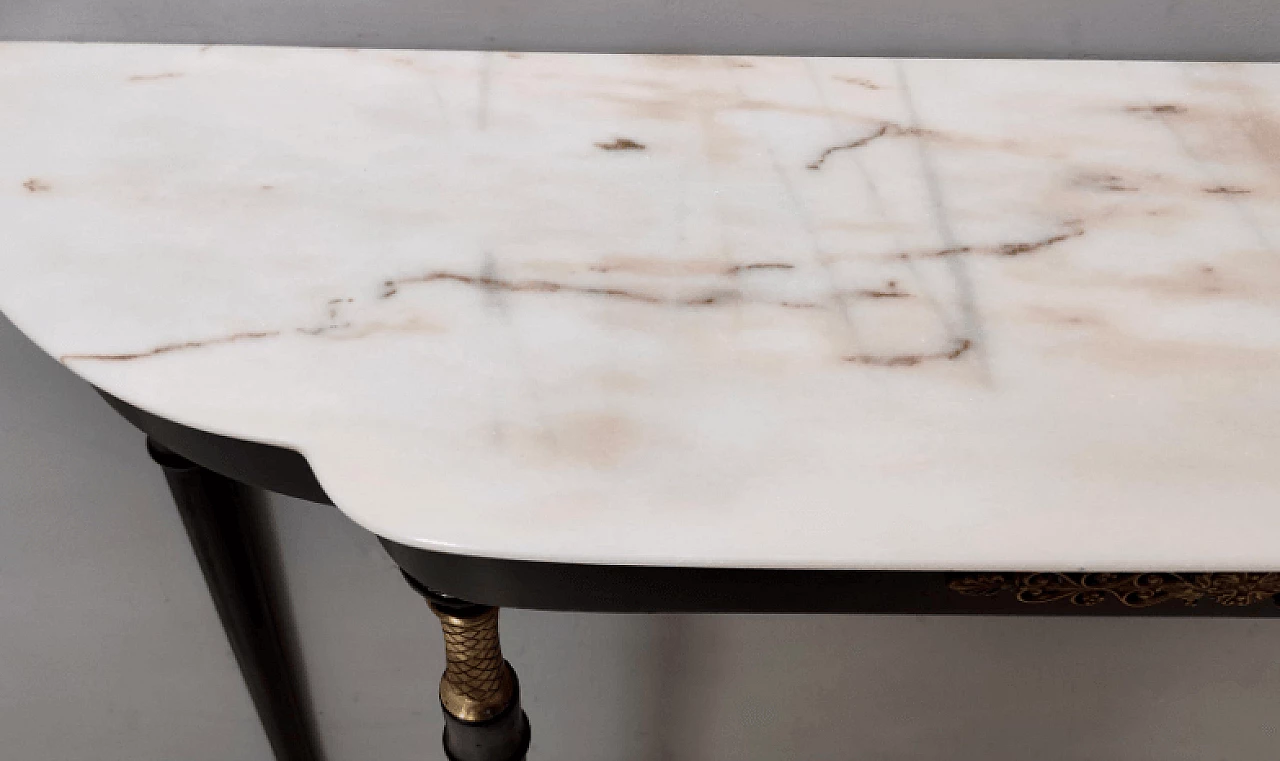 Black lacquered beech and Rosa Portogallo marble console, 1960s 9