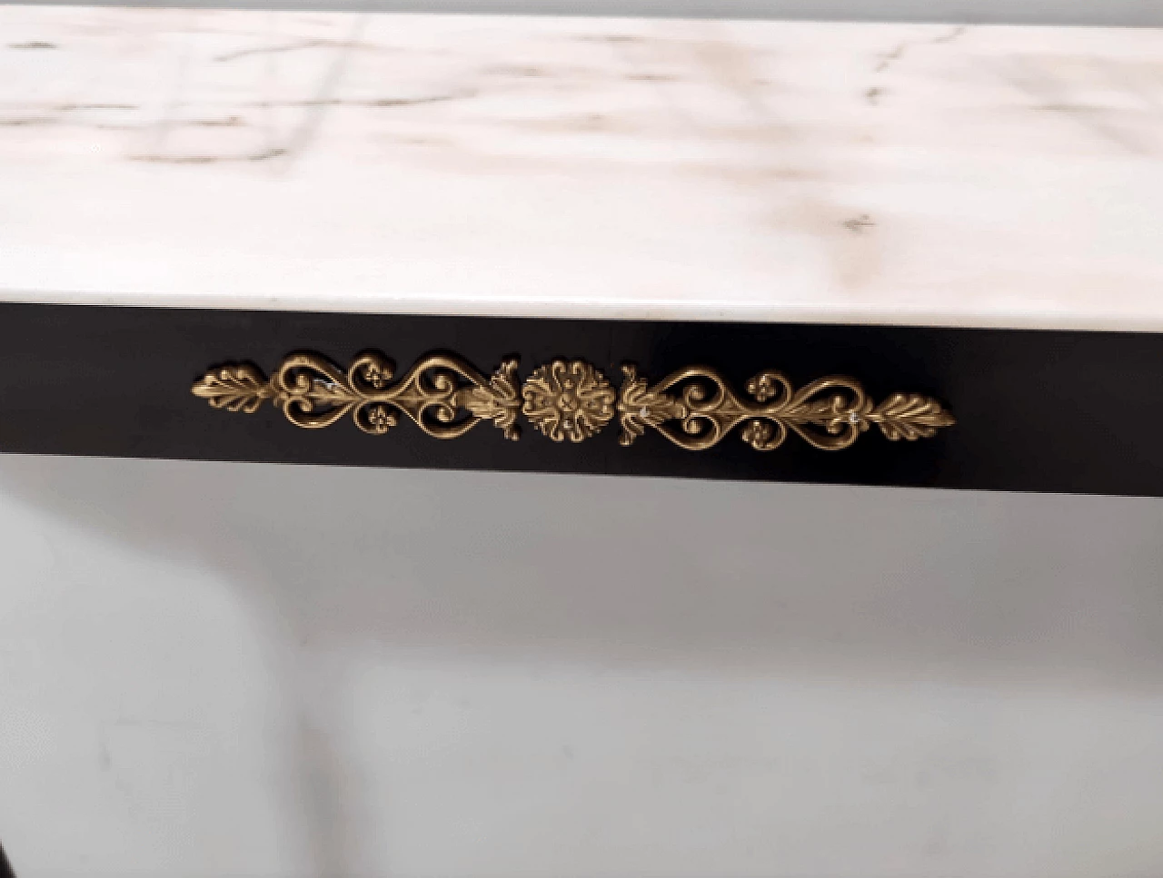 Black lacquered beech and Rosa Portogallo marble console, 1960s 11