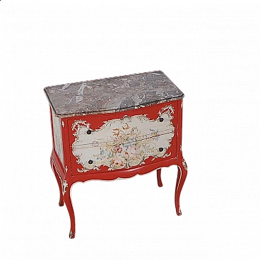 Venetian Baroque style decorated red wood and marble bedside table