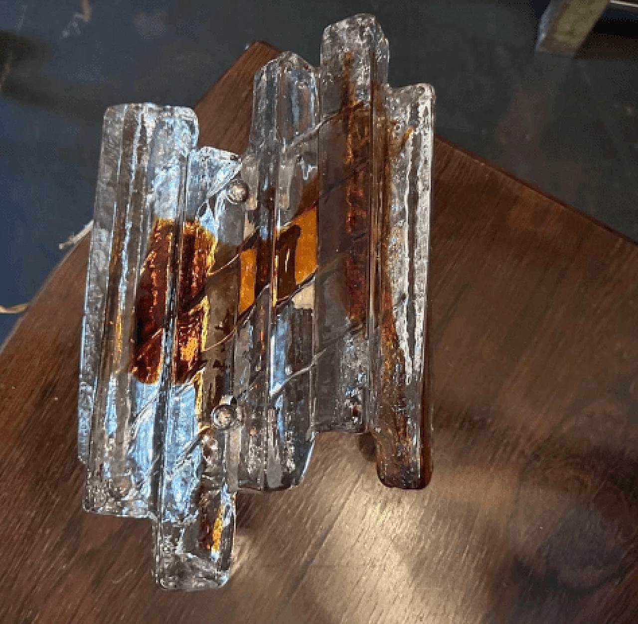Transparent and amber Murano glass wall light by Mazzega, 1970s 6