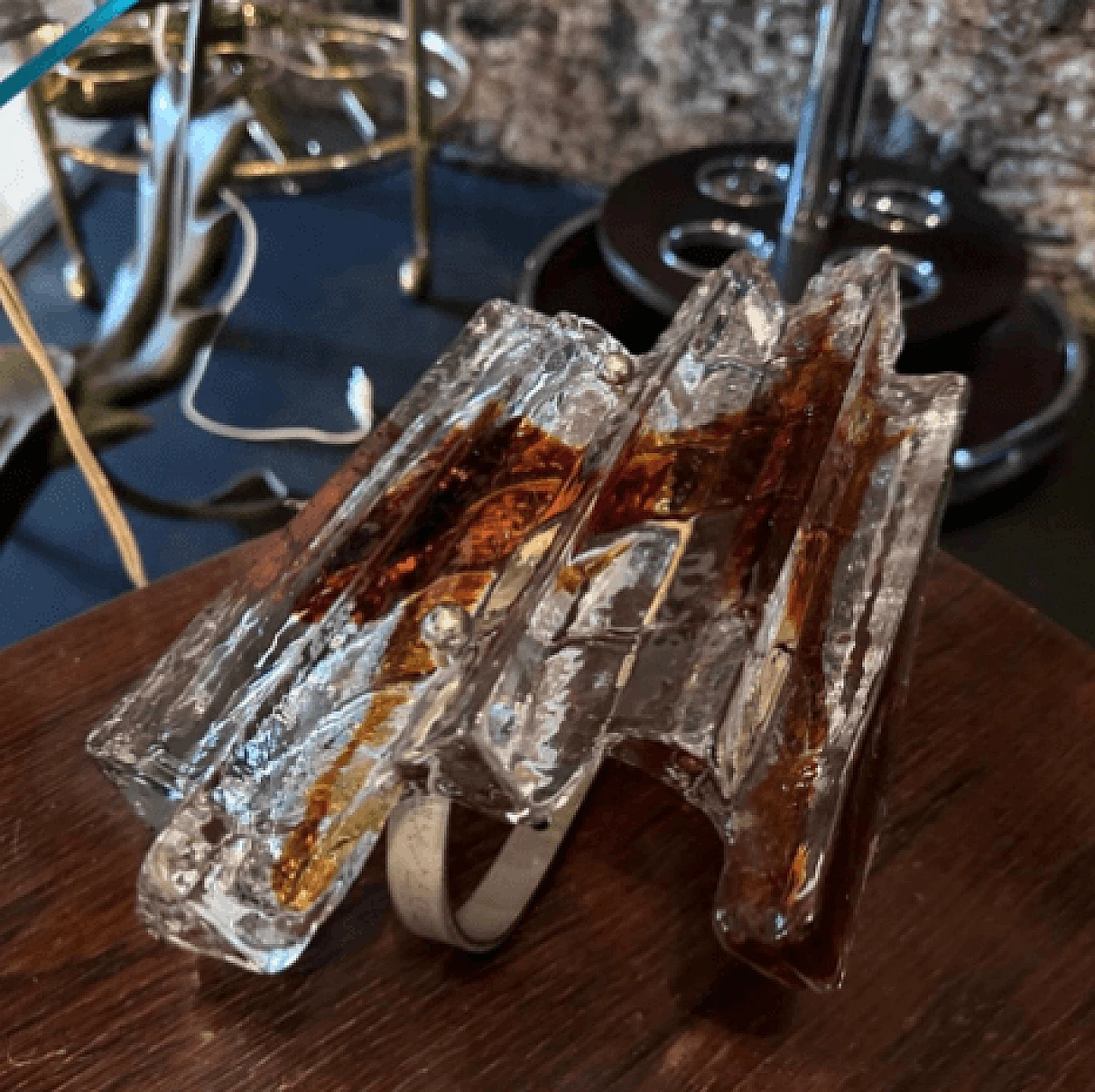 Transparent and amber Murano glass wall light by Mazzega, 1970s 7