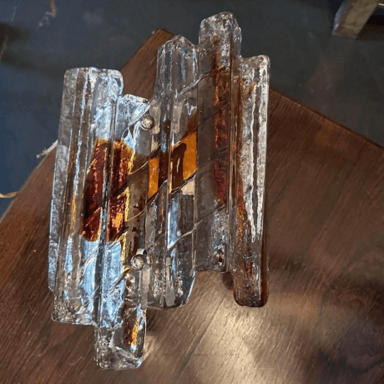 Transparent and amber Murano glass wall light by Mazzega, 1970s 11