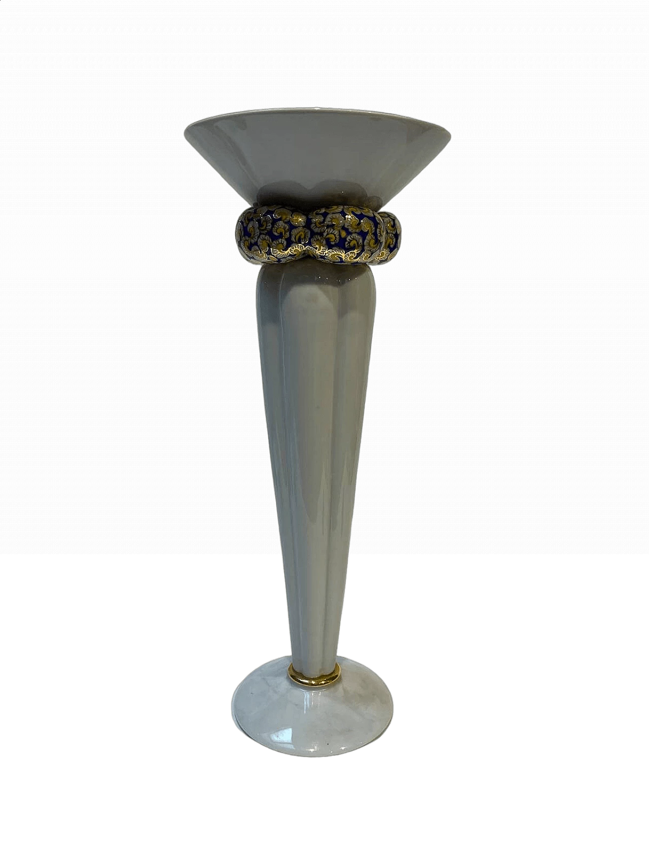 Driade vase in white ceramic with blue and golden decoration, 1970s 7