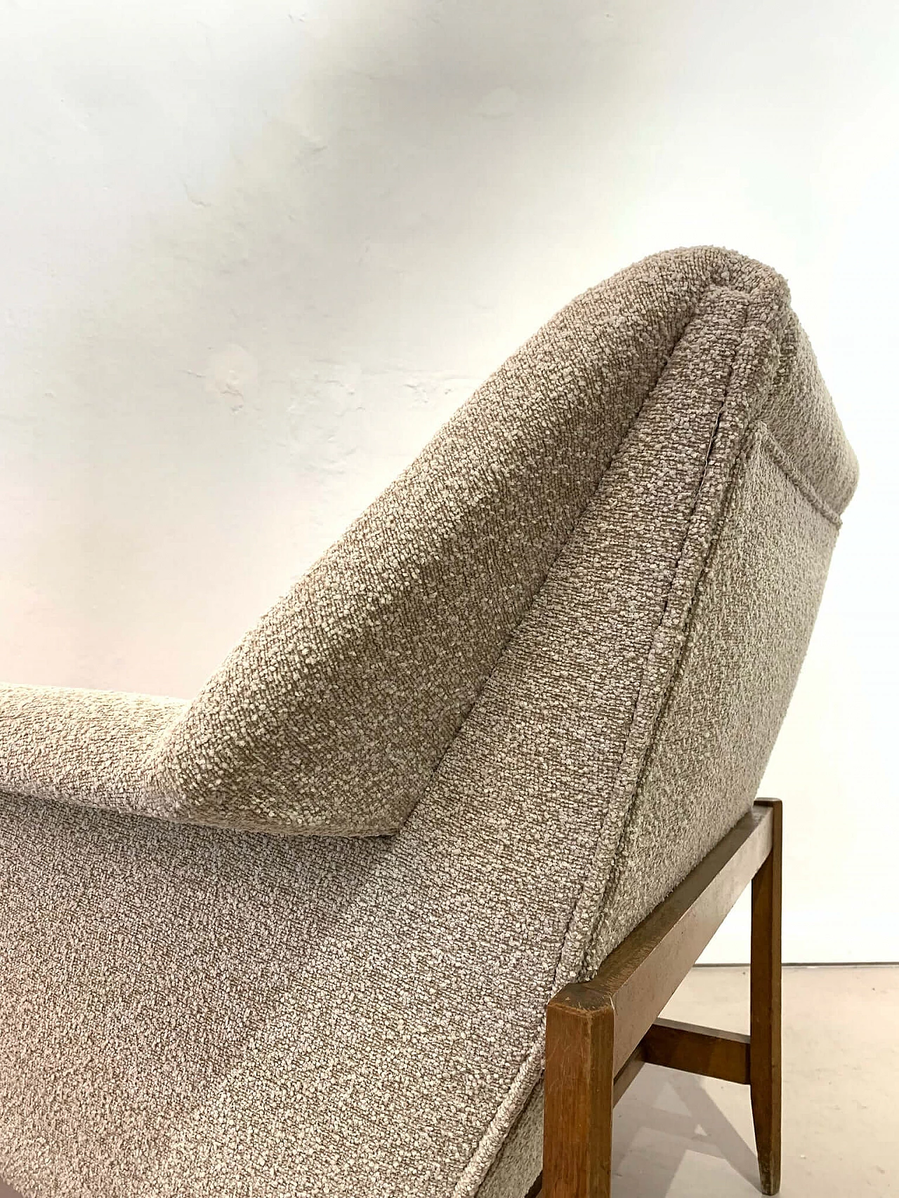 Wood and bouclé fabric armchair, 1960s 8