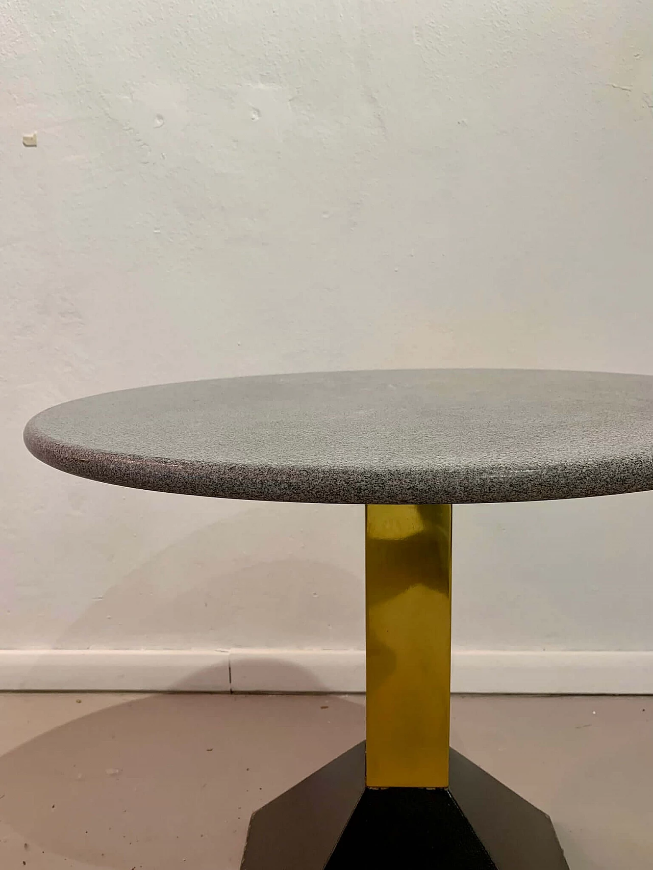 Brass, black lacquered metal and granite coffee table, 1980s 3