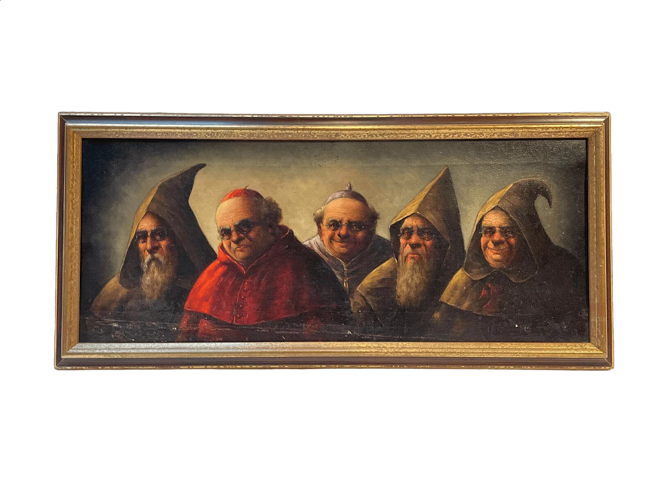 Clerical characters, oil on canvas with wooden frame, 19th century 6